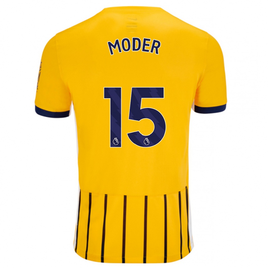 Kids Football Jakub Moder #15 Gold Blue Pinstripes Away Jersey 2024/25 T-Shirt Australia