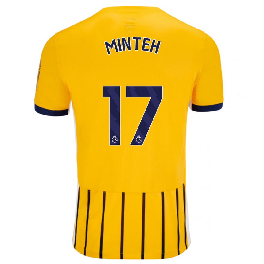 Kids Football Yankuba Minteh #17 Gold Blue Pinstripes Away Jersey 2024/25 T-Shirt Australia