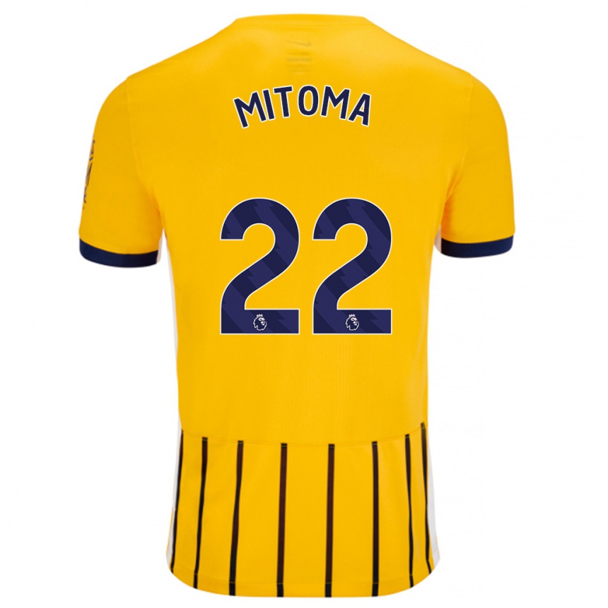 Kids Football Kaoru Mitoma #22 Gold Blue Pinstripes Away Jersey 2024/25 T-Shirt Australia