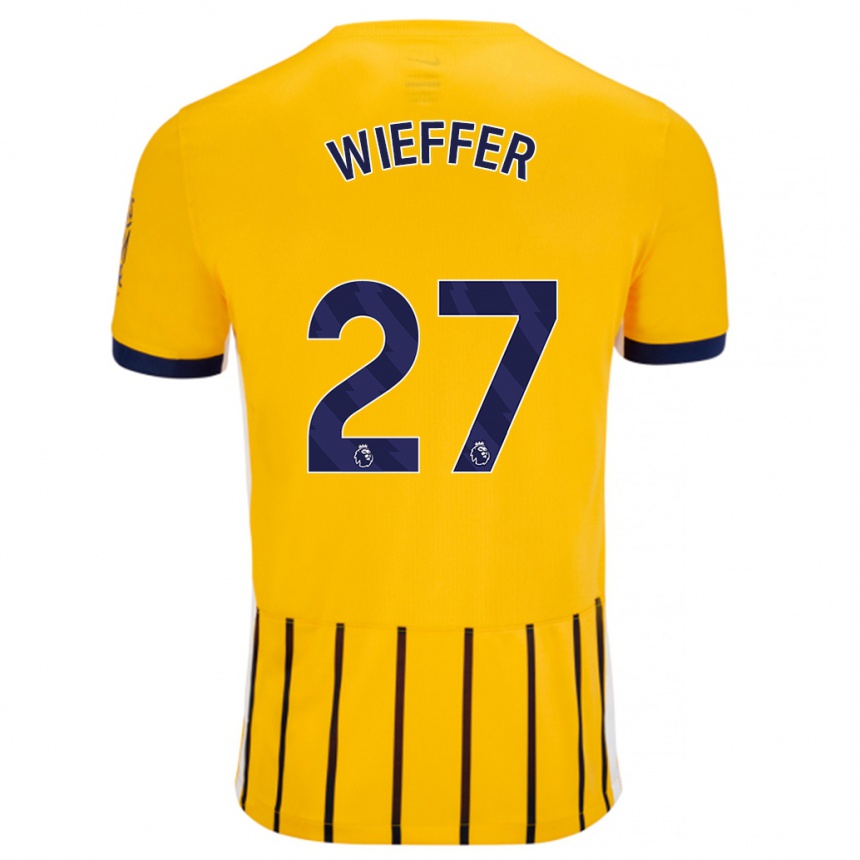 Kids Football Mats Wieffer #27 Gold Blue Pinstripes Away Jersey 2024/25 T-Shirt Australia