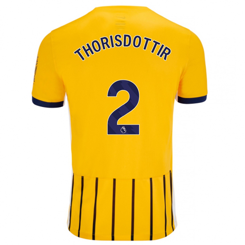 Kids Football Maria Thorisdottir #2 Gold Blue Pinstripes Away Jersey 2024/25 T-Shirt Australia