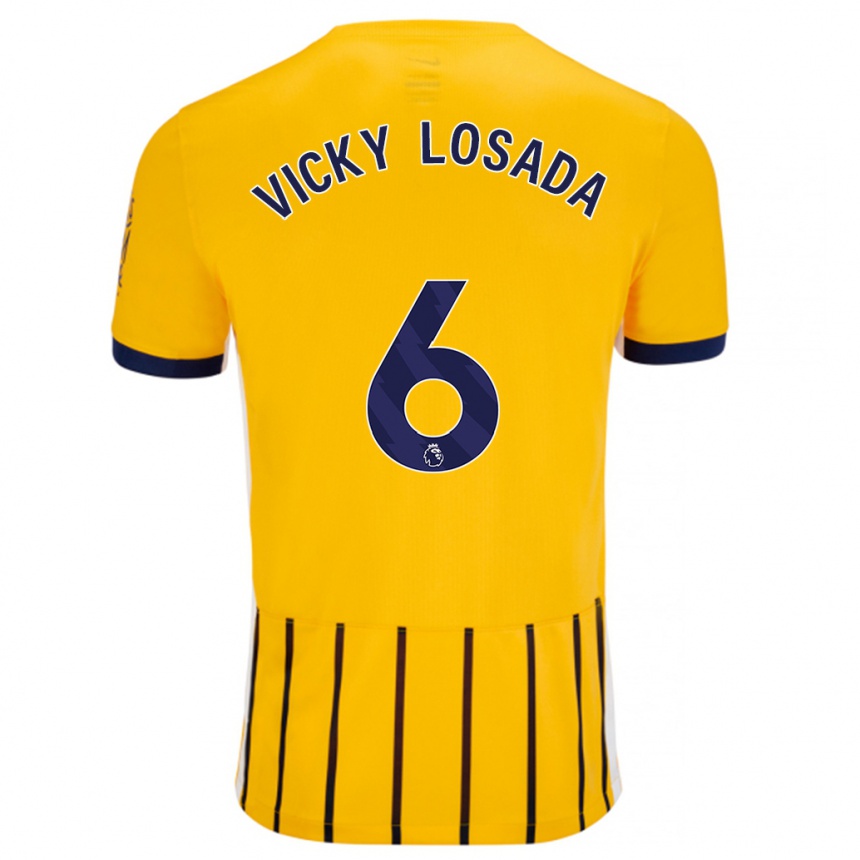 Kids Football María Victoria Losada Gómez #6 Gold Blue Pinstripes Away Jersey 2024/25 T-Shirt Australia