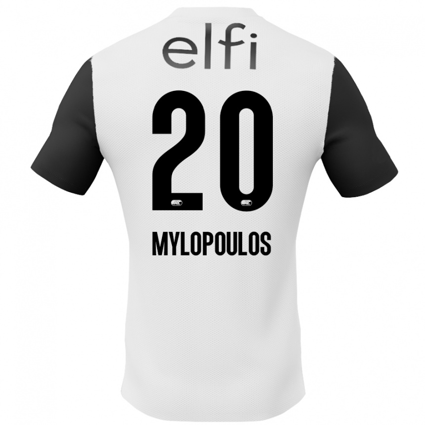 Kids Football Marios Mylopoulos #20 White Black Away Jersey 2024/25 T-Shirt Australia