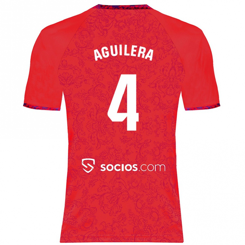 Kids Football Juanan Aguilera #4 Red Away Jersey 2024/25 T-Shirt Australia