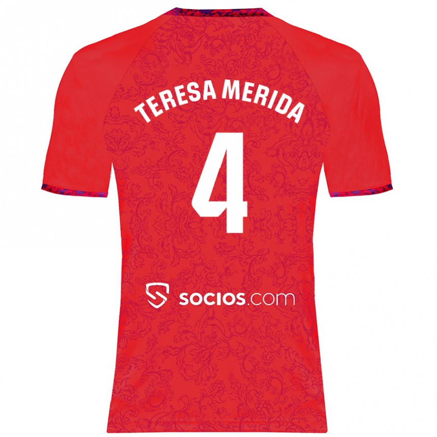 Kids Football Teresa Merida #4 Red Away Jersey 2024/25 T-Shirt Australia