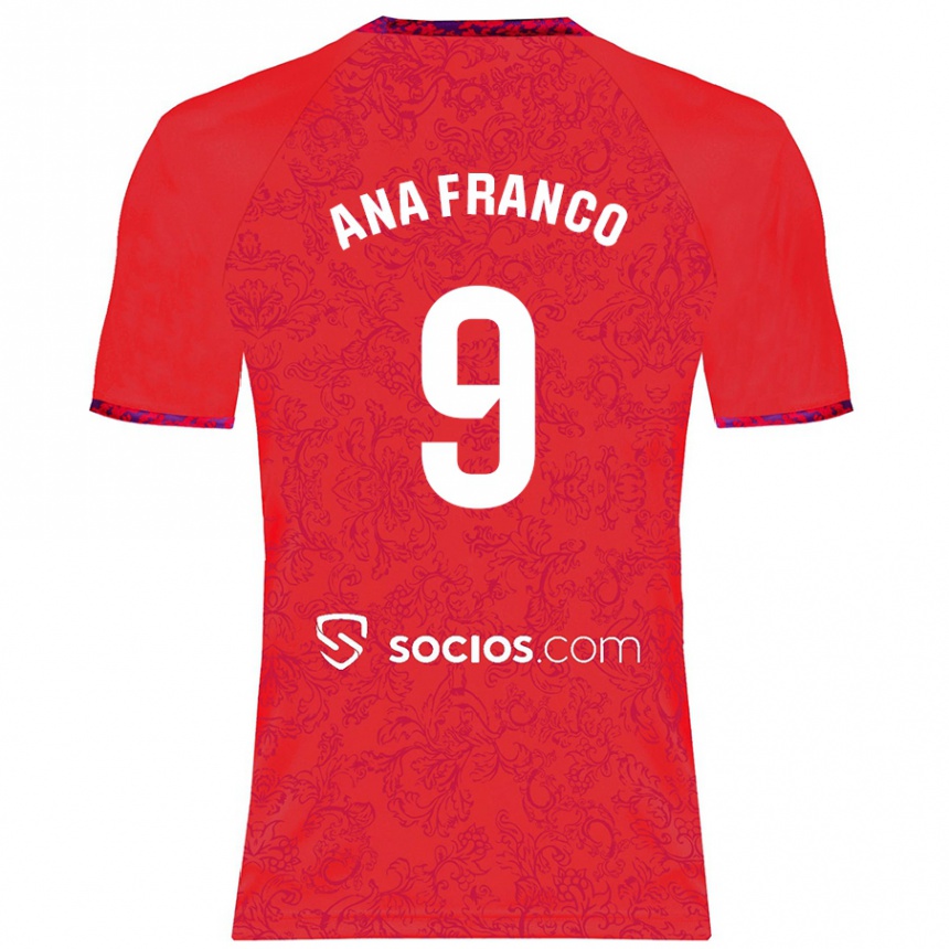 Kids Football Ana Franco De La Vega #9 Red Away Jersey 2024/25 T-Shirt Australia