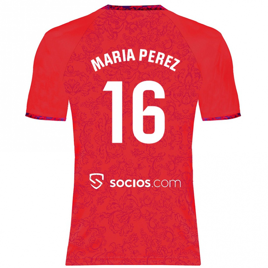 Kids Football María Pérez Rabaza #16 Red Away Jersey 2024/25 T-Shirt Australia