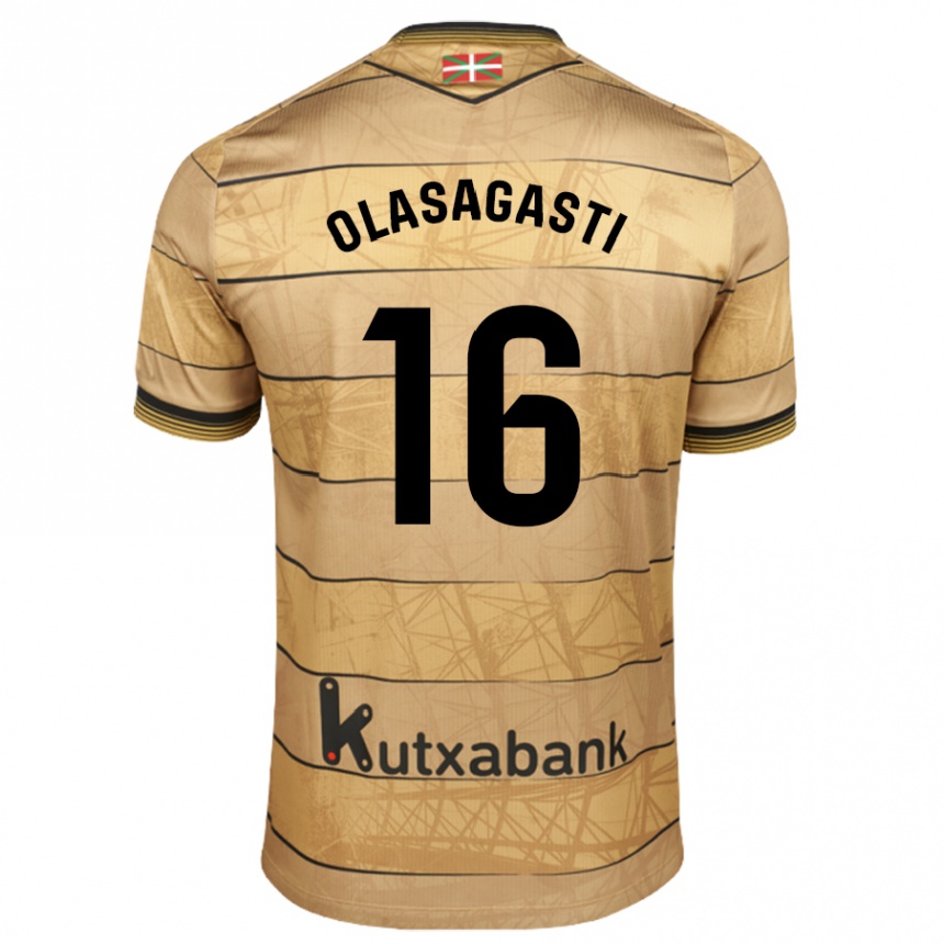 Kids Football Jon Ander Olasagasti #16 Brown Away Jersey 2024/25 T-Shirt Australia