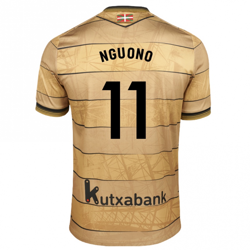 Kids Football Job Nguono #11 Brown Away Jersey 2024/25 T-Shirt Australia