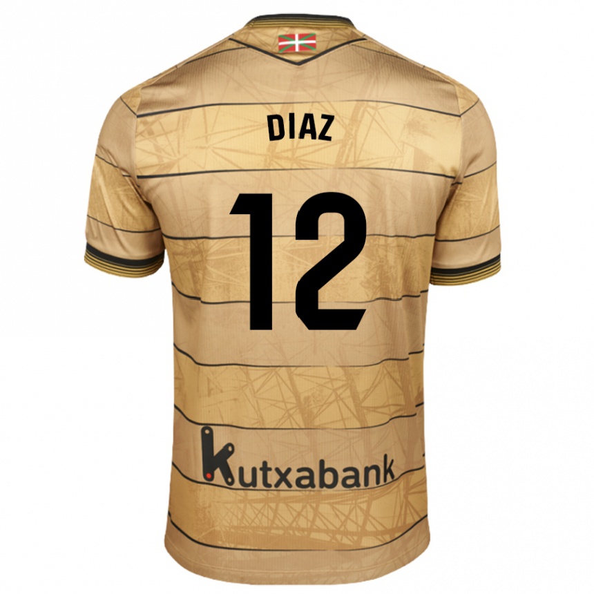 Kids Football Ekain Díaz #12 Brown Away Jersey 2024/25 T-Shirt Australia