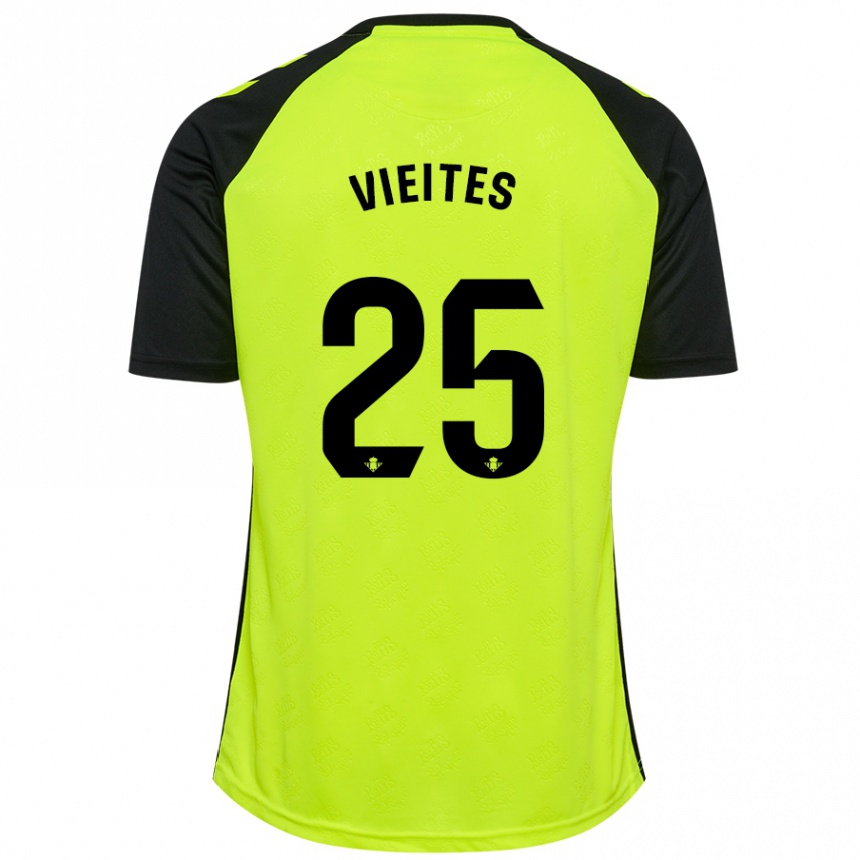 Kids Football Fran Vieites #25 Fluorescent Yellow Black Away Jersey 2024/25 T-Shirt Australia