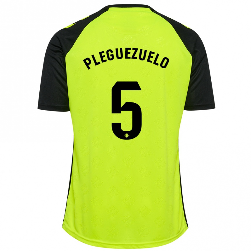 Kids Football Xavi Pleguezuelo #5 Fluorescent Yellow Black Away Jersey 2024/25 T-Shirt Australia