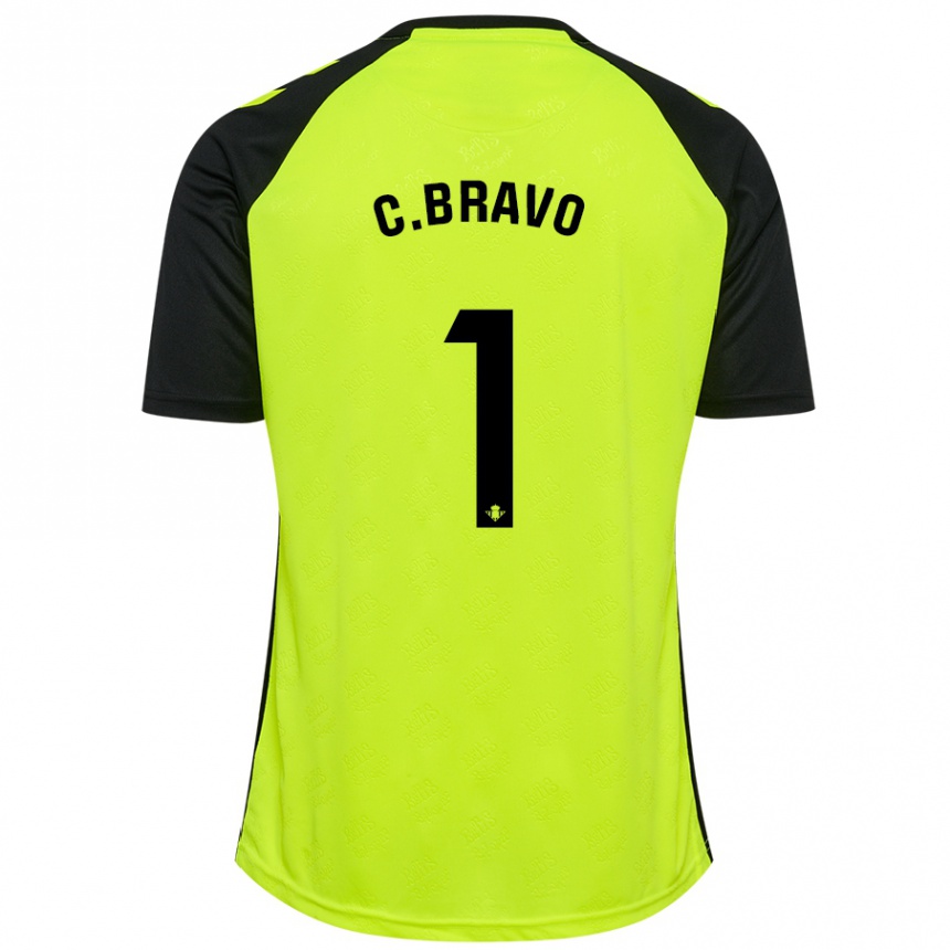 Kids Football Claudio Bravo #1 Fluorescent Yellow Black Away Jersey 2024/25 T-Shirt Australia