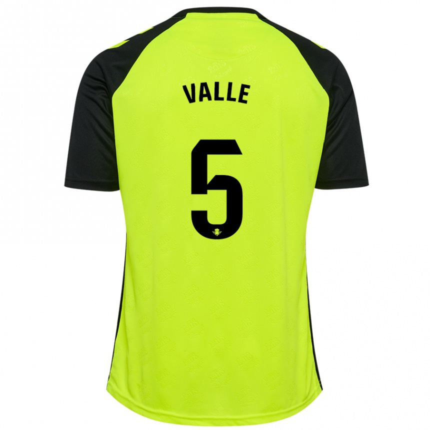 Kids Football María Valle López #5 Fluorescent Yellow Black Away Jersey 2024/25 T-Shirt Australia