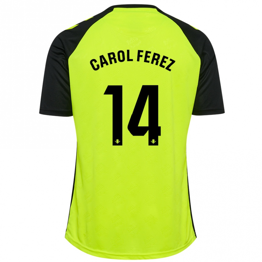 Kids Football Carolina Férez Méndez #14 Fluorescent Yellow Black Away Jersey 2024/25 T-Shirt Australia