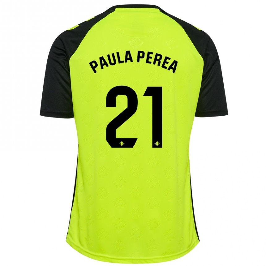 Kids Football Paula Perea Ramírez #21 Fluorescent Yellow Black Away Jersey 2024/25 T-Shirt Australia