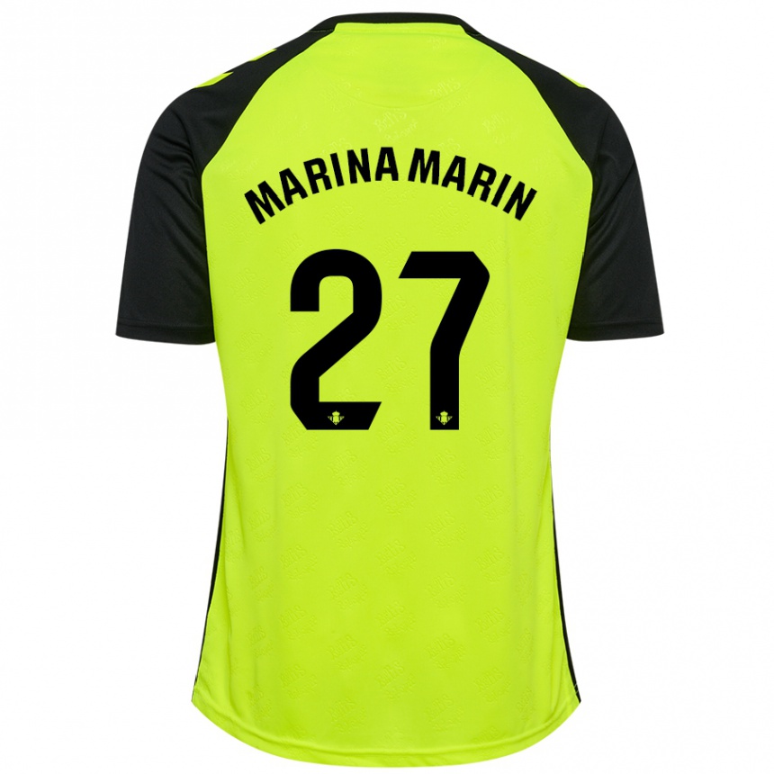 Kids Football Marina Marín #27 Fluorescent Yellow Black Away Jersey 2024/25 T-Shirt Australia