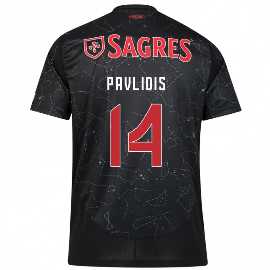 Kids Football Vangelis Pavlidis #14 Black Red Away Jersey 2024/25 T-Shirt Australia