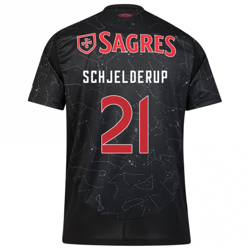 Kids Football Andreas Schjelderup #21 Black Red Away Jersey 2024/25 T-Shirt Australia