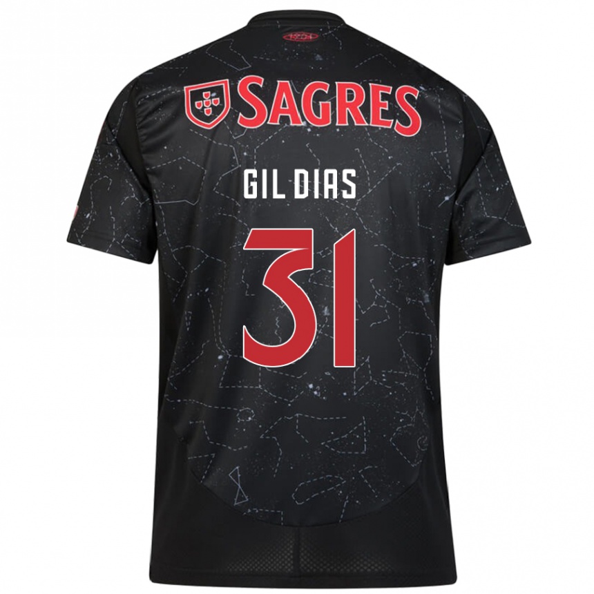 Kids Football Gil Dias #31 Black Red Away Jersey 2024/25 T-Shirt Australia