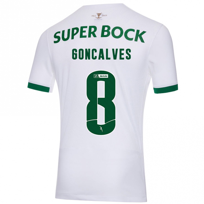 Kids Football Pedro Gonçalves #8 White Green Away Jersey 2024/25 T-Shirt Australia