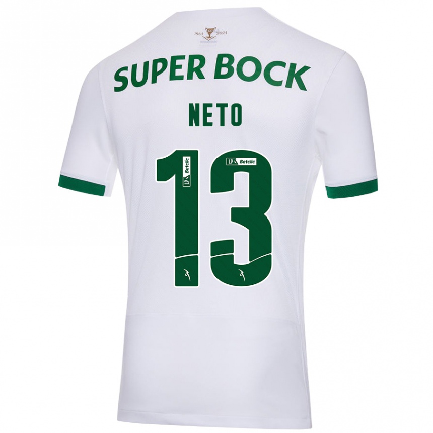 Kids Football Luís Neto #13 White Green Away Jersey 2024/25 T-Shirt Australia