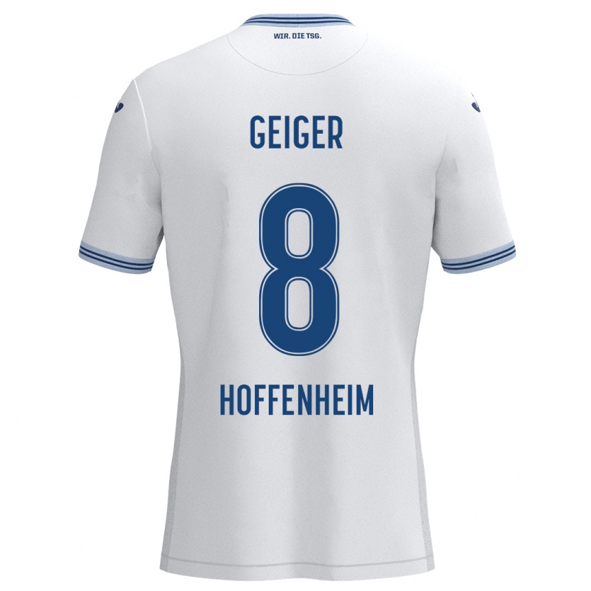 Kids Football Dennis Geiger #8 White Blue Away Jersey 2024/25 T-Shirt Australia