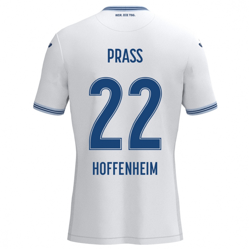 Kids Football Alexander Prass #22 White Blue Away Jersey 2024/25 T-Shirt Australia