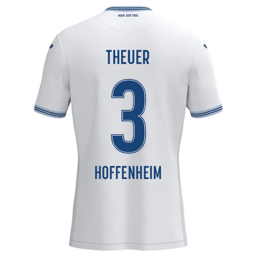 Kids Football Maximilian Theuer #3 White Blue Away Jersey 2024/25 T-Shirt Australia