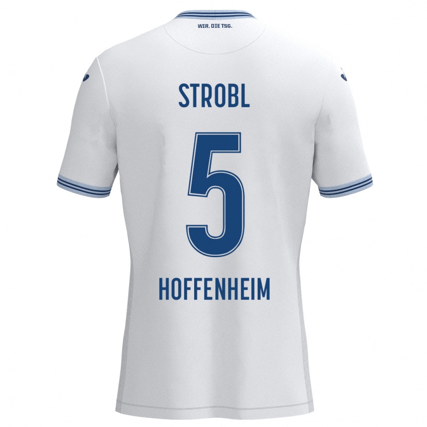 Kids Football Lars Strobl #5 White Blue Away Jersey 2024/25 T-Shirt Australia