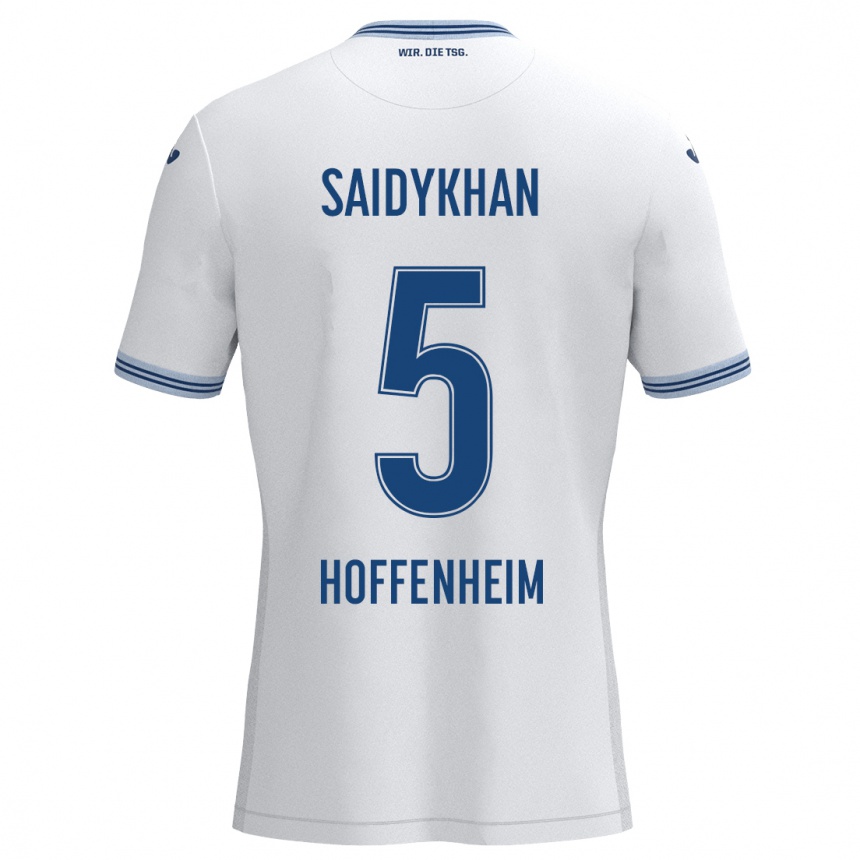 Kids Football Ibrahim Saidykhan #5 White Blue Away Jersey 2024/25 T-Shirt Australia