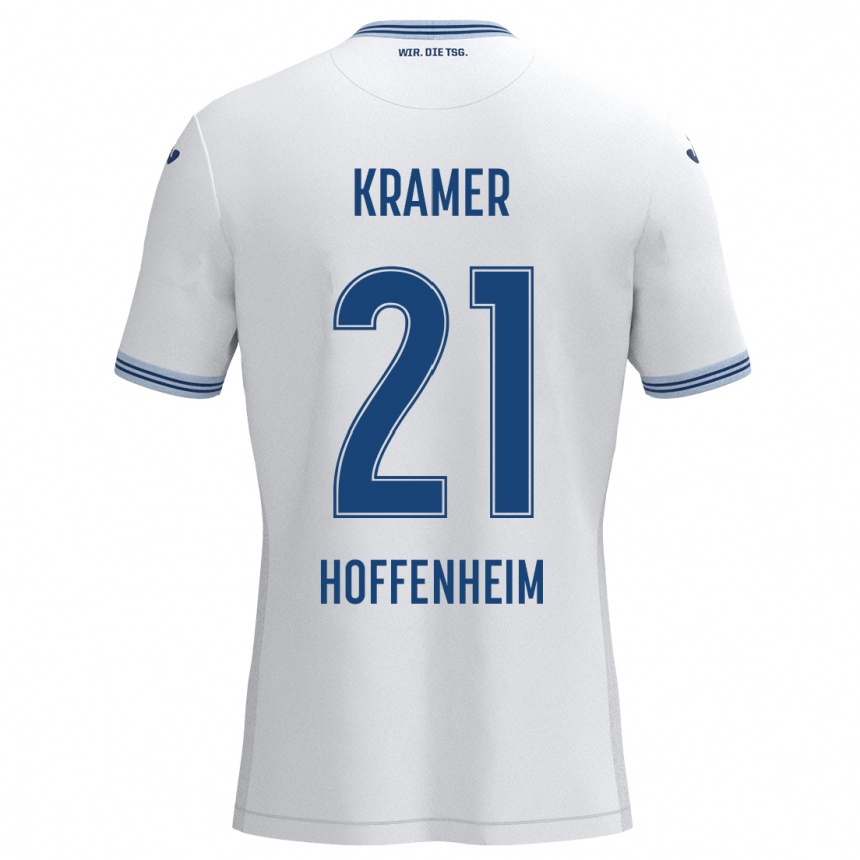 Kids Football Emil Kramer #21 White Blue Away Jersey 2024/25 T-Shirt Australia