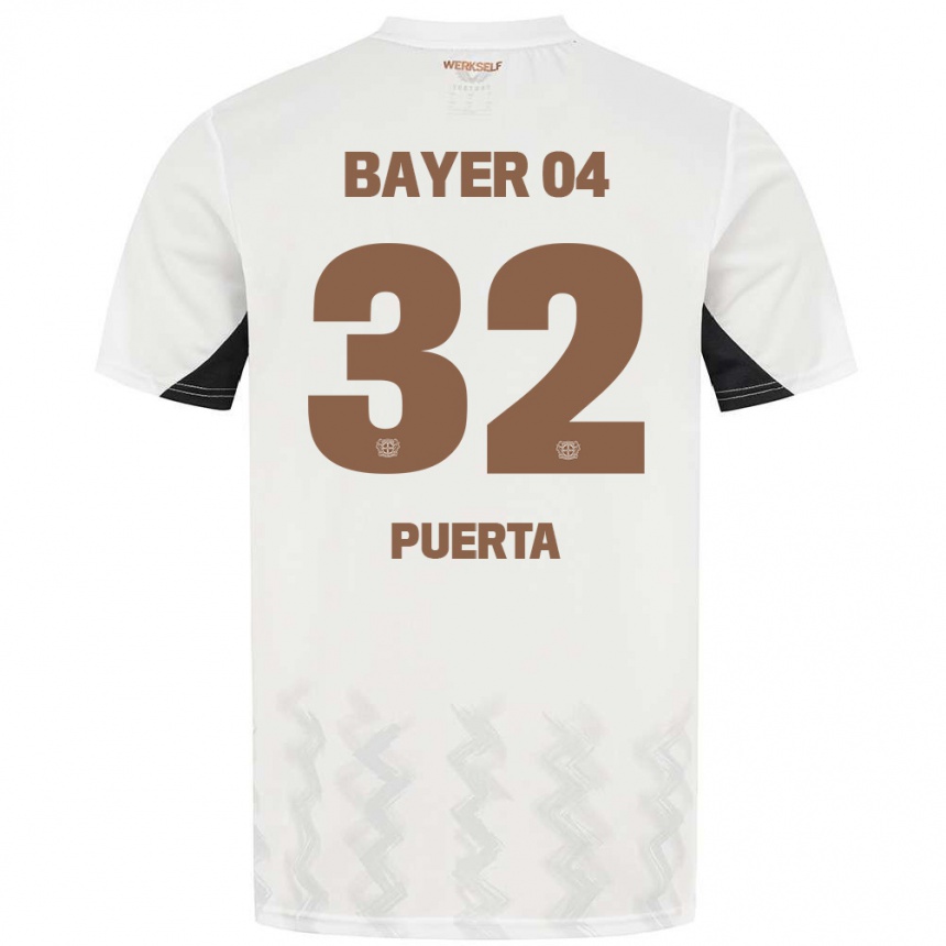 Kids Football Gustavo Puerta #32 White Black Away Jersey 2024/25 T-Shirt Australia