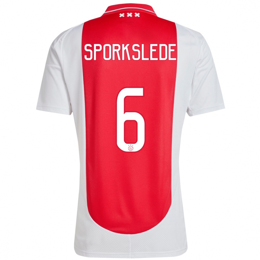 Men Football Fabian Sporkslede #6 Red White Home Jersey 2024/25 T-Shirt Australia