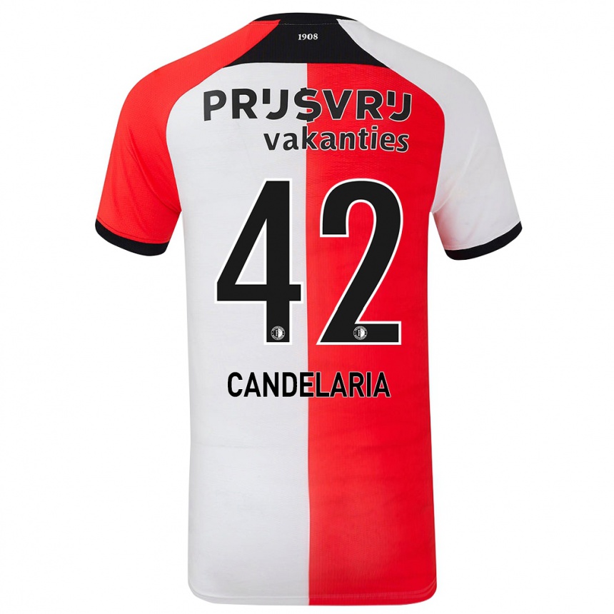 Men Football Jayden Candelaria #42 Red White Home Jersey 2024/25 T-Shirt Australia