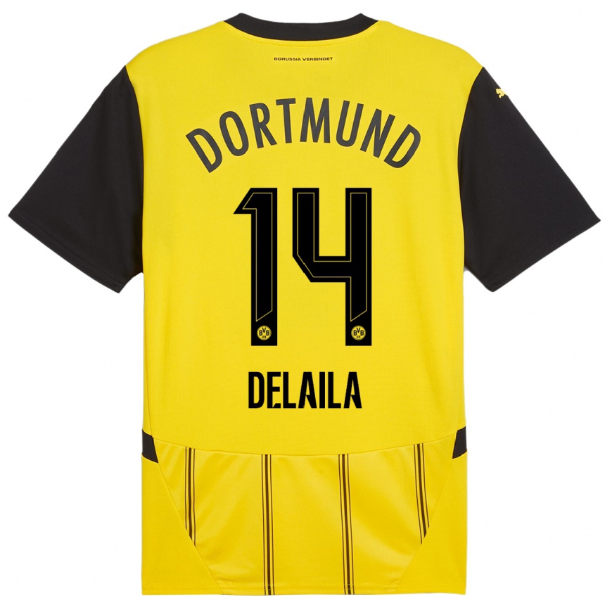 Men Football Amega Delaila #14 Yellow Black Home Jersey 2024/25 T-Shirt Australia