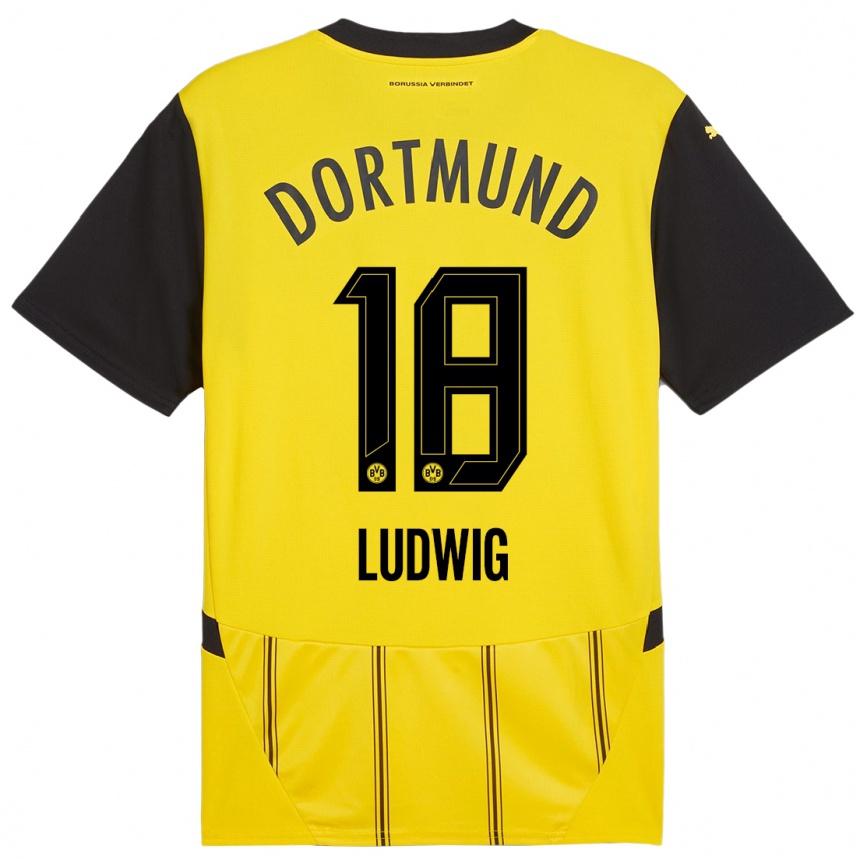 Men Football Michel Ludwig #18 Yellow Black Home Jersey 2024/25 T-Shirt Australia