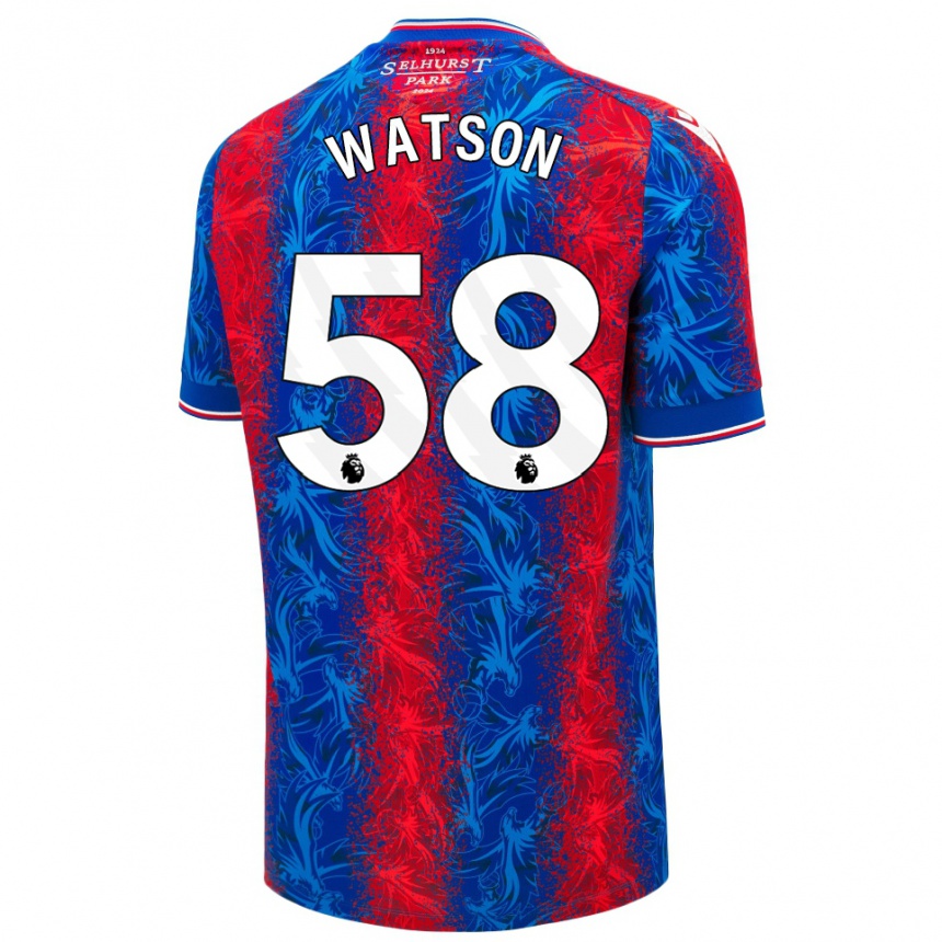 Men Football Noah Watson #58 Red Blue Stripes Home Jersey 2024/25 T-Shirt Australia