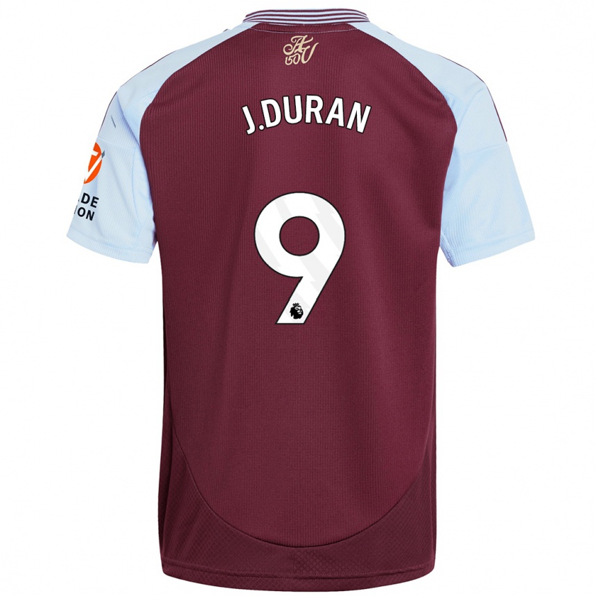 Men Football Jhon Durán #9 Burgundy Sky Blue Home Jersey 2024/25 T-Shirt Australia