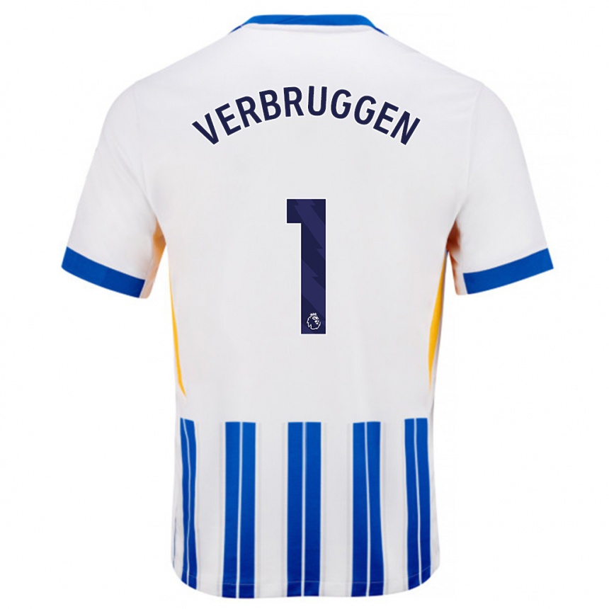 Men Football Bart Verbruggen #1 White Blue Pinstripes Home Jersey 2024/25 T-Shirt Australia