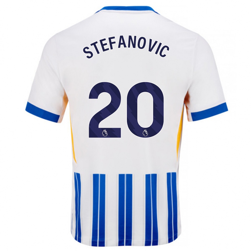 Men Football Dejana Stefanović #20 White Blue Pinstripes Home Jersey 2024/25 T-Shirt Australia