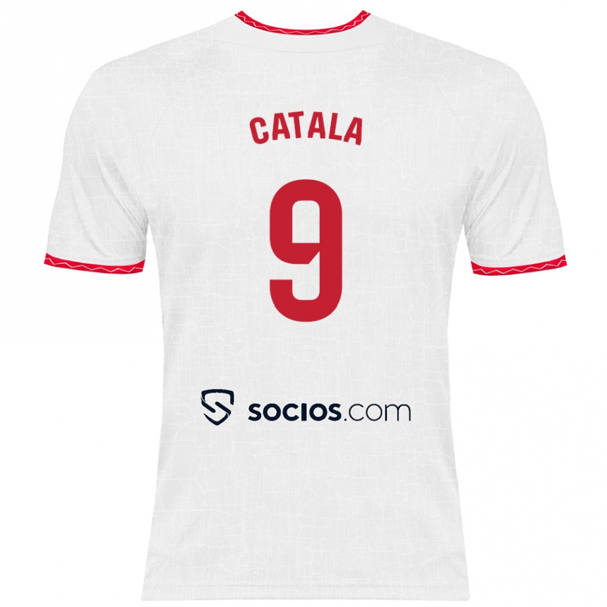 Men Football Rubén Catalá #9 White Red Home Jersey 2024/25 T-Shirt Australia