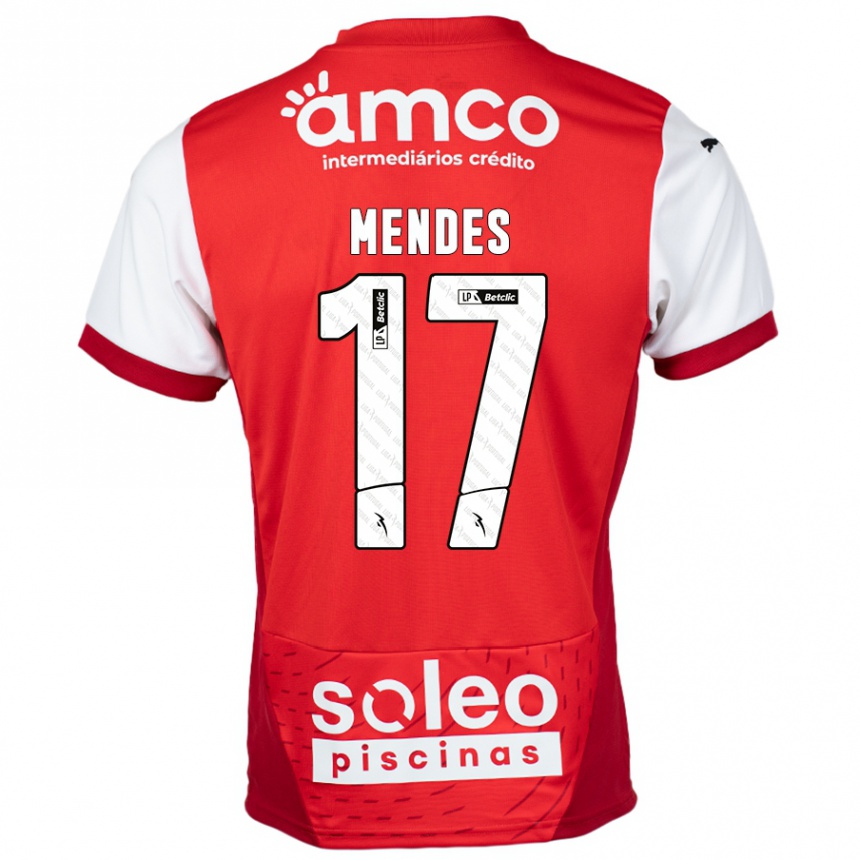 Men Football Joe Mendes #17 Red White Home Jersey 2024/25 T-Shirt Australia