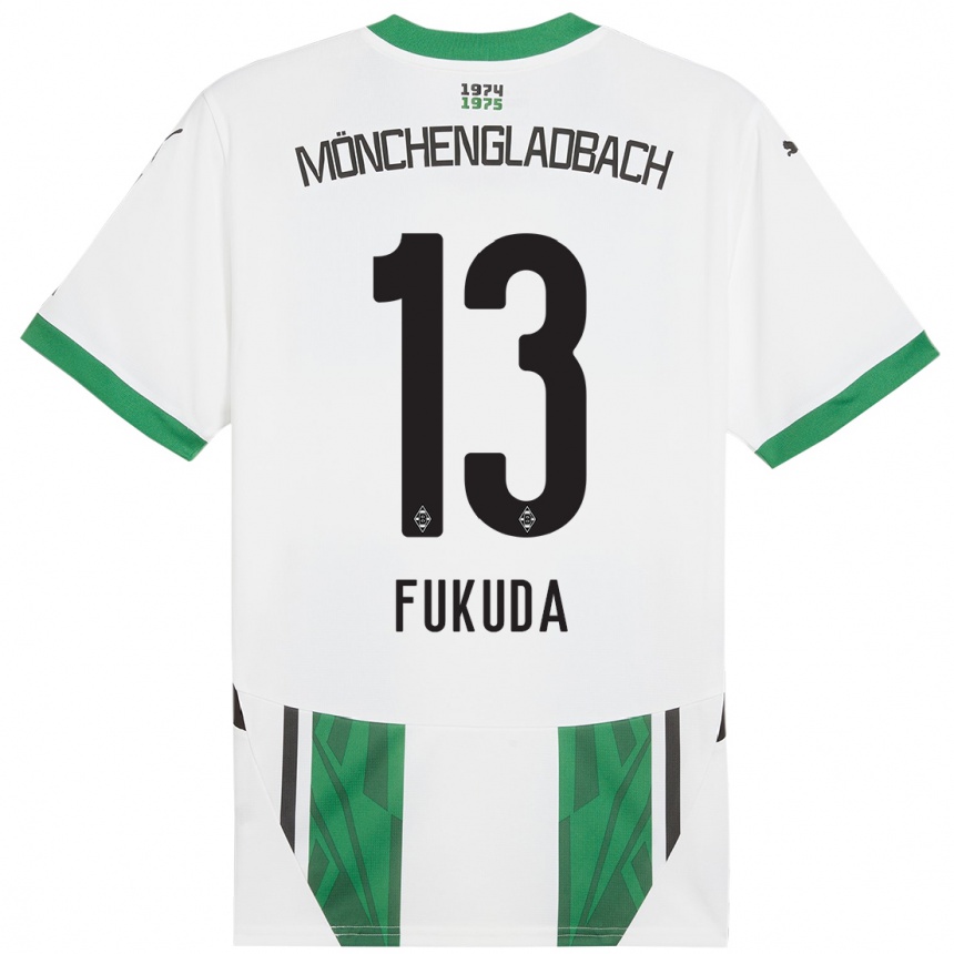 Men Football Shio Fukuda #13 White Green Home Jersey 2024/25 T-Shirt Australia