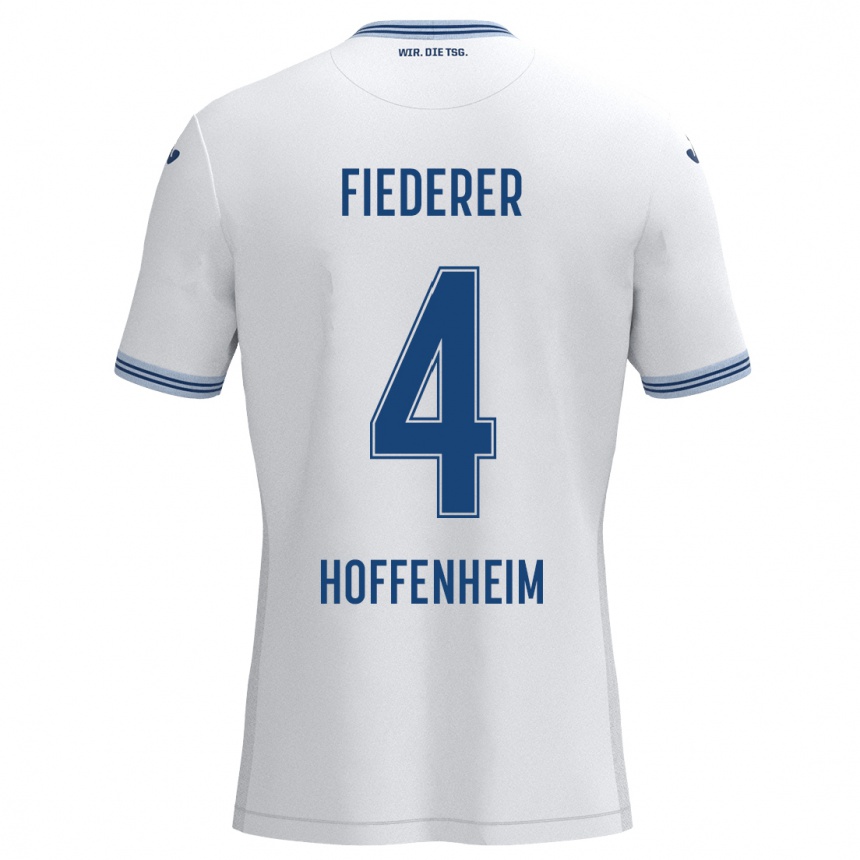 Men Football Tom Fiederer #4 White Blue Away Jersey 2024/25 T-Shirt Australia