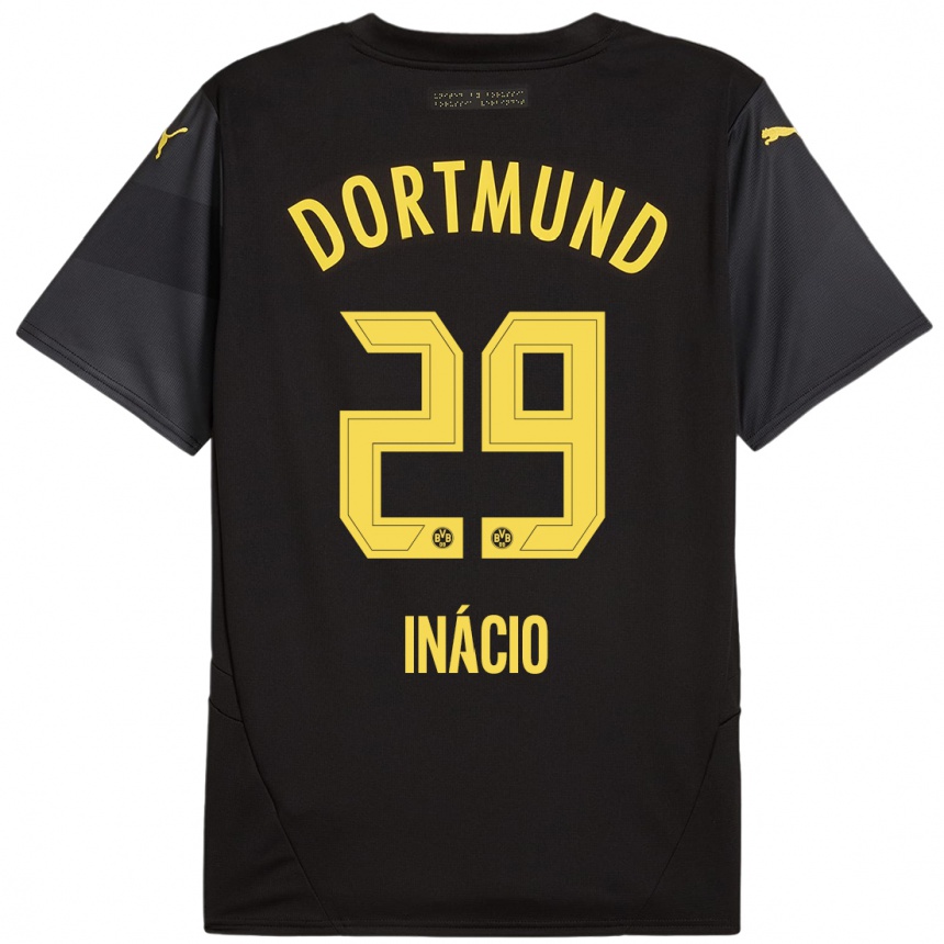 Women Football Samuele Inácio #29 Black Yellow Away Jersey 2024/25 T-Shirt Australia