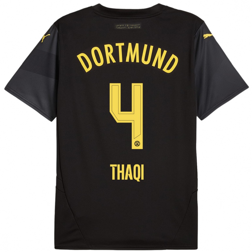 Women Football Albin Thaqi #4 Black Yellow Away Jersey 2024/25 T-Shirt Australia