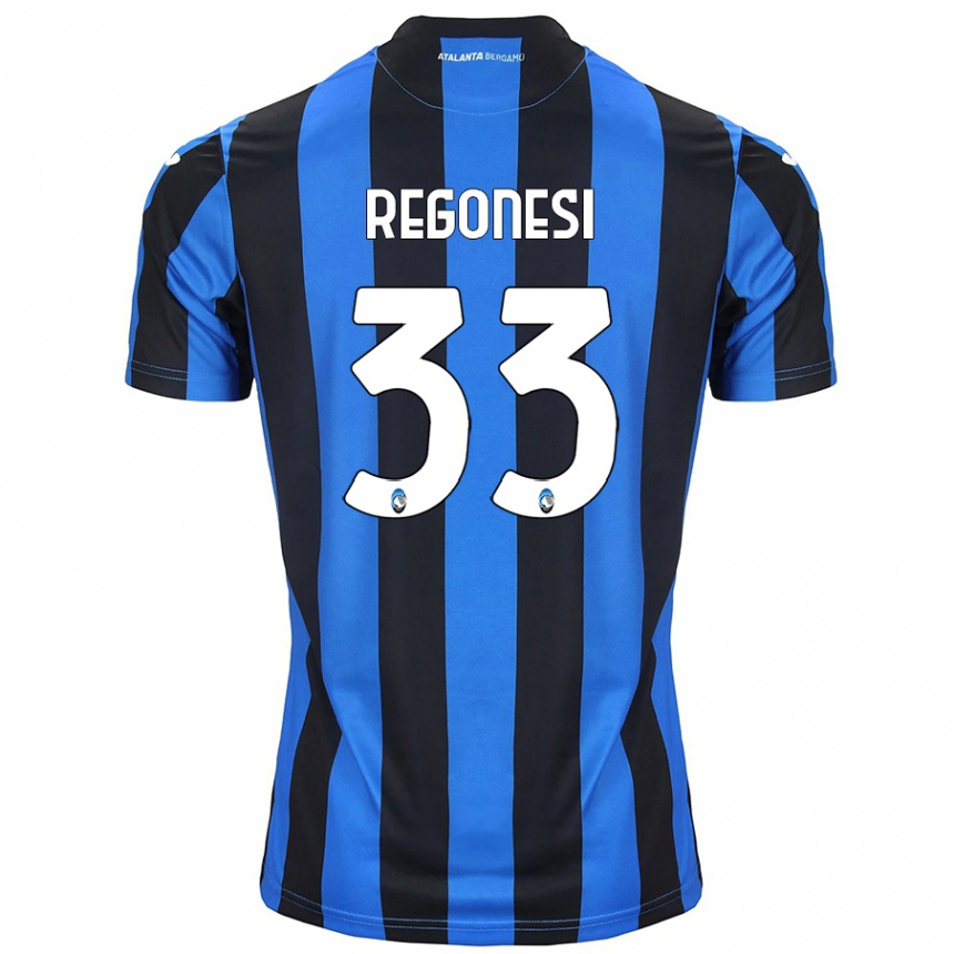 Kids Football Iacopo Regonesi #33 Blue Black Home Jersey 2024/25 T-Shirt Australia