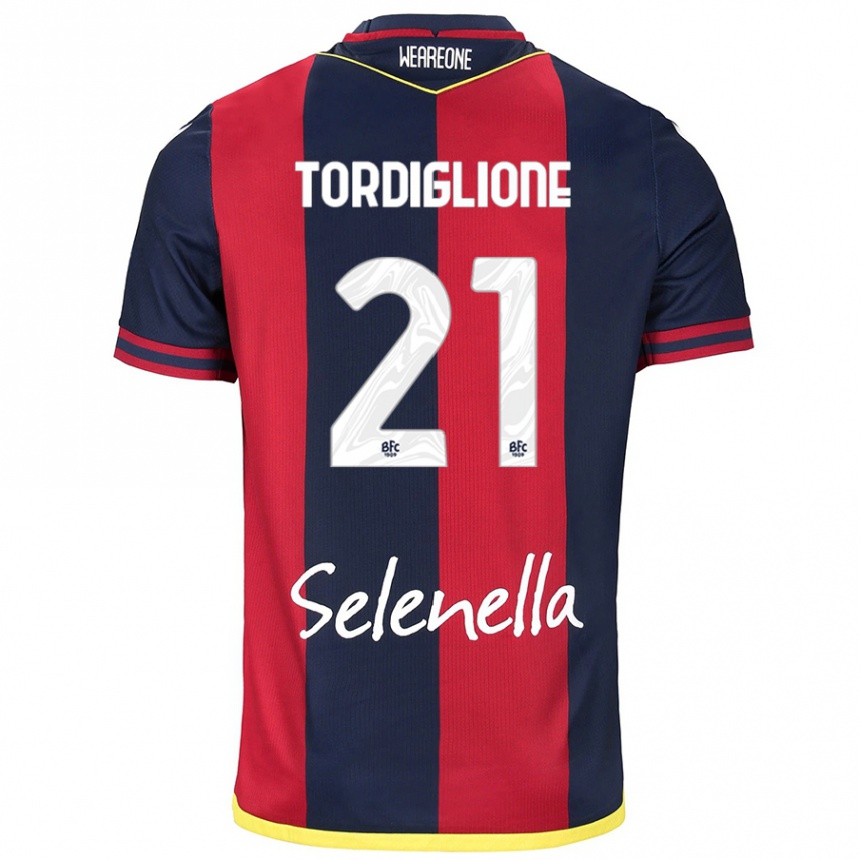 Kids Football Nicolò Tordiglione #21 Red Royal Blue Home Jersey 2024/25 T-Shirt Australia