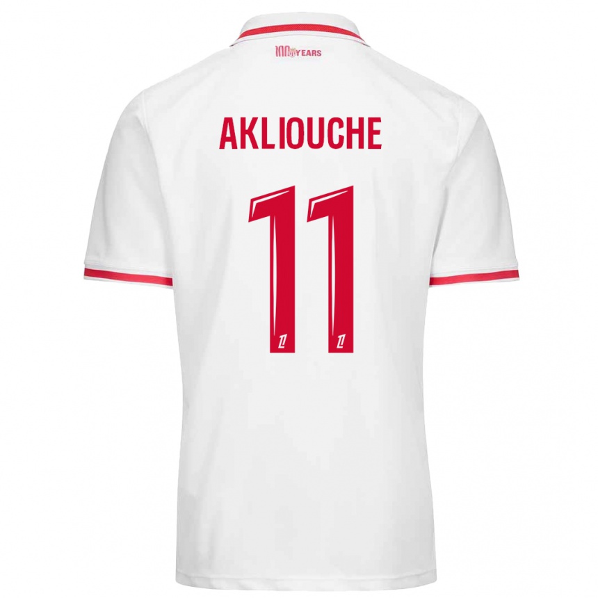 Kids Football Maghnes Akliouche #11 White Red Home Jersey 2024/25 T-Shirt Australia